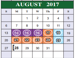 District School Academic Calendar for Elm Creek Elementary for August 2017