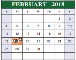 District School Academic Calendar for Bexar Co J J A E P for February 2018