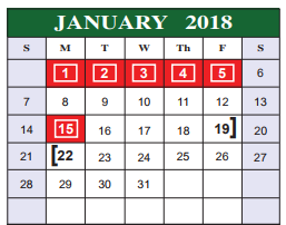 District School Academic Calendar for Big Country Elementary for January 2018