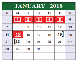 District School Academic Calendar for Sharon Christa Mcauliffe Junior High for January 2018