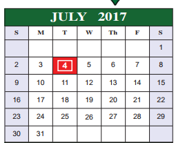District School Academic Calendar for Hidden Cove Elementary for July 2017