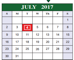 District School Academic Calendar for Sharon Christa Mcauliffe Junior High for July 2017