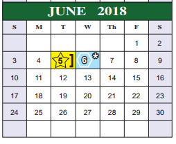 District School Academic Calendar for Indian Creek Elementary for June 2018