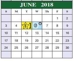 District School Academic Calendar for Bexar Co J J A E P for June 2018
