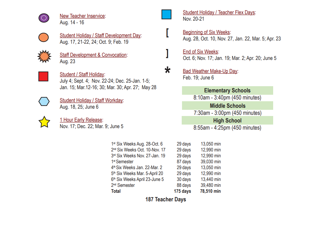 Southwest Elementary School District Instructional Calendar