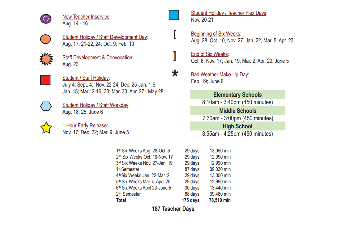 District School Academic Calendar Key for Bexar Co J J A E P