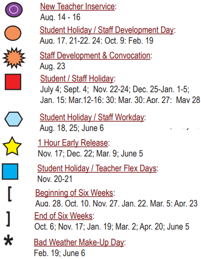 District School Academic Calendar Legend for Sun Valley Elementary