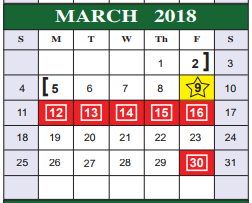 District School Academic Calendar for Bexar Co J J A E P for March 2018