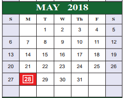 District School Academic Calendar for Hidden Cove Elementary for May 2018