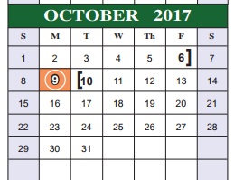 District School Academic Calendar for Bexar Co J J A E P for October 2017
