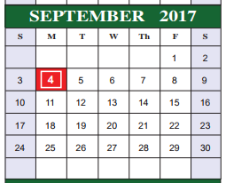 District School Academic Calendar for Sharon Christa Mcauliffe Junior High for September 2017