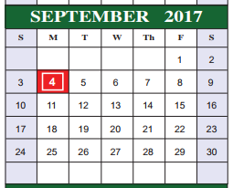 District School Academic Calendar for Bexar Co J J A E P for September 2017