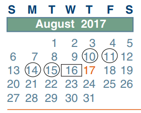District School Academic Calendar for Carl Wunsche Sr H S for August 2017