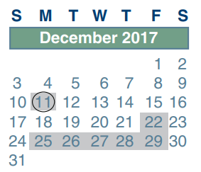 District School Academic Calendar for Clark Intermediate School for December 2017
