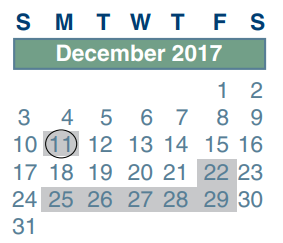 District School Academic Calendar for Ponderosa Elementary School for December 2017