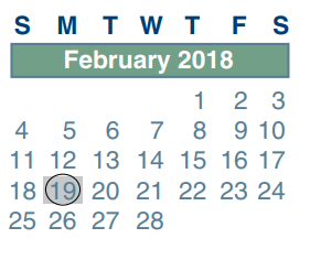 District School Academic Calendar for Ricky C Bailey Middle School for February 2018