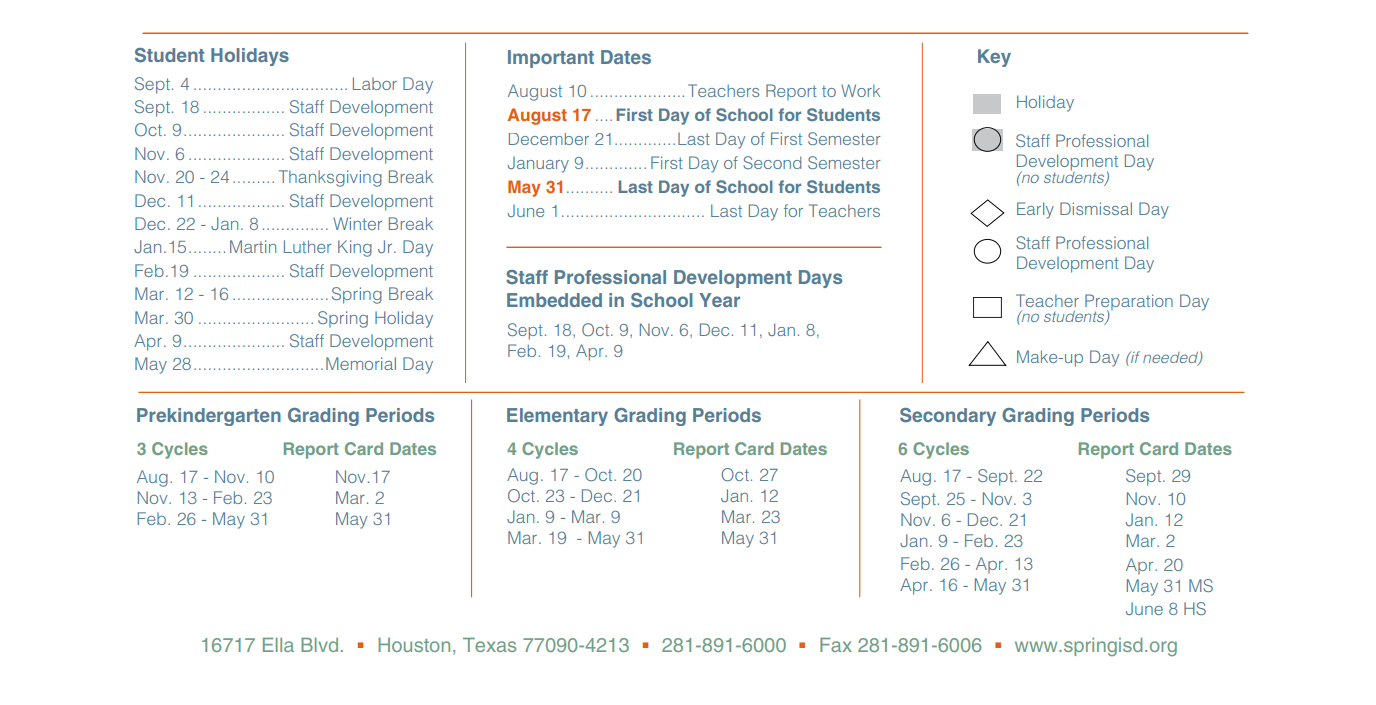 District School Academic Calendar Key for Smith Elementary