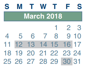 District School Academic Calendar for Clark Primary School for March 2018