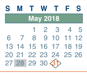 District School Academic Calendar for Smith Elementary for May 2018