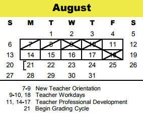 District School Academic Calendar for Spring Branch Ed Ctr for August 2017