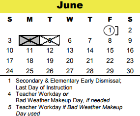 District School Academic Calendar for The Wildcat Way School for June 2018