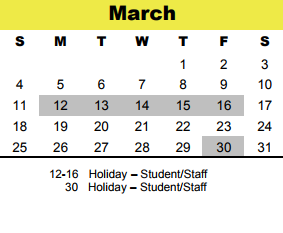 District School Academic Calendar for Frostwood Elementary for March 2018