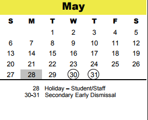 District School Academic Calendar for Spring Branch School Of Choice for May 2018