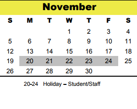 District School Academic Calendar for Buffalo Creek Elementary for November 2017