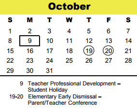 District School Academic Calendar for Spring Branch Ed Ctr for October 2017