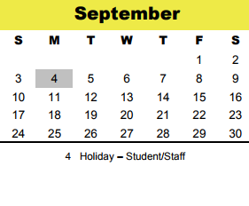 District School Academic Calendar for The Wildcat Way School for September 2017