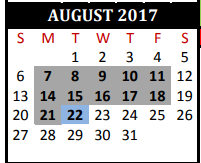 District School Academic Calendar for Beckendorf Intermediate for August 2017
