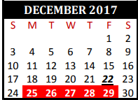 District School Academic Calendar for Tomball J J A E P Campus for December 2017