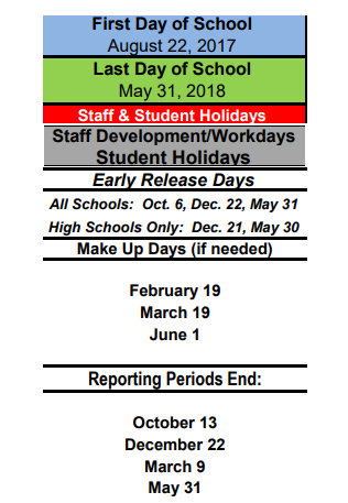 District School Academic Calendar Legend for Beckendorf Intermediate