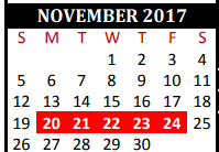 District School Academic Calendar for Tomball J J A E P Campus for November 2017