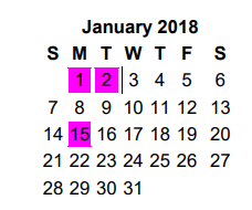 District School Academic Calendar for Austin Elementary for January 2018