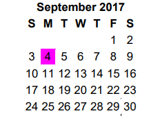 District School Academic Calendar for Jim Plyler Instructional Complex for September 2017