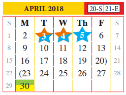District School Academic Calendar for United Step Academy for April 2018