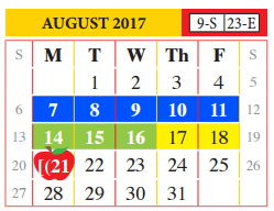 District School Academic Calendar for United Step Academy for August 2017