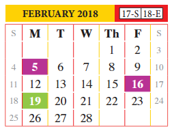 District School Academic Calendar for John B Alexander High School for February 2018