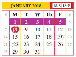 District School Academic Calendar for Newman Elementary for January 2018