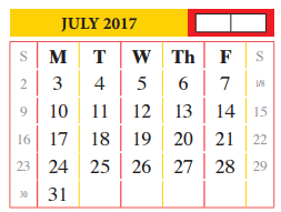 District School Academic Calendar for Henry Cuellar Elementary for July 2017