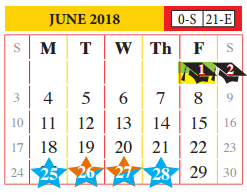 District School Academic Calendar for Henry Cuellar Elementary for June 2018