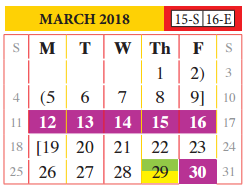 District School Academic Calendar for Juvenille Justice Alternative Prog for March 2018
