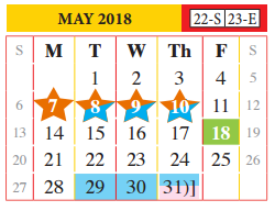 District School Academic Calendar for Juvenille Justice Alternative Prog for May 2018
