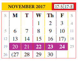District School Academic Calendar for John B Alexander High School for November 2017