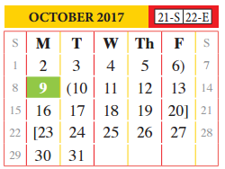 District School Academic Calendar for Juvenille Justice Alternative Prog for October 2017