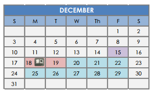 District School Academic Calendar for Waco High School for December 2017