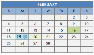 District School Academic Calendar for North Waco Elementary School for February 2018