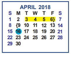 District School Academic Calendar for Cuellar Middle School for April 2018