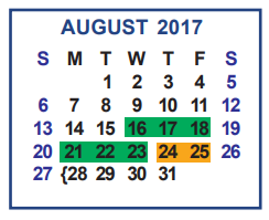 District School Academic Calendar for Garza Middle School for August 2017